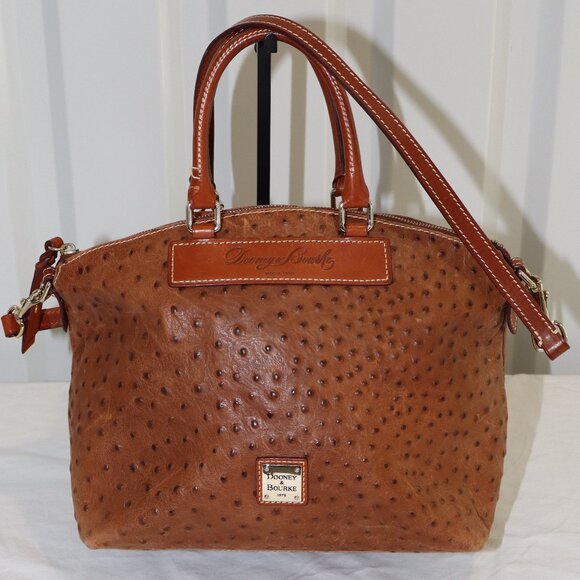Dooney & Bourke Dome Satchel Ostrich Embossed Florentine Vacchetta Brown Leather - Picture 1 of 16